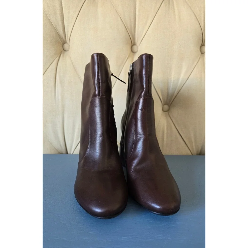 CARVEN Brown Leather Ankle Boots Geometric Sculpted Heel Size EU 39 - Picture 2 of 7